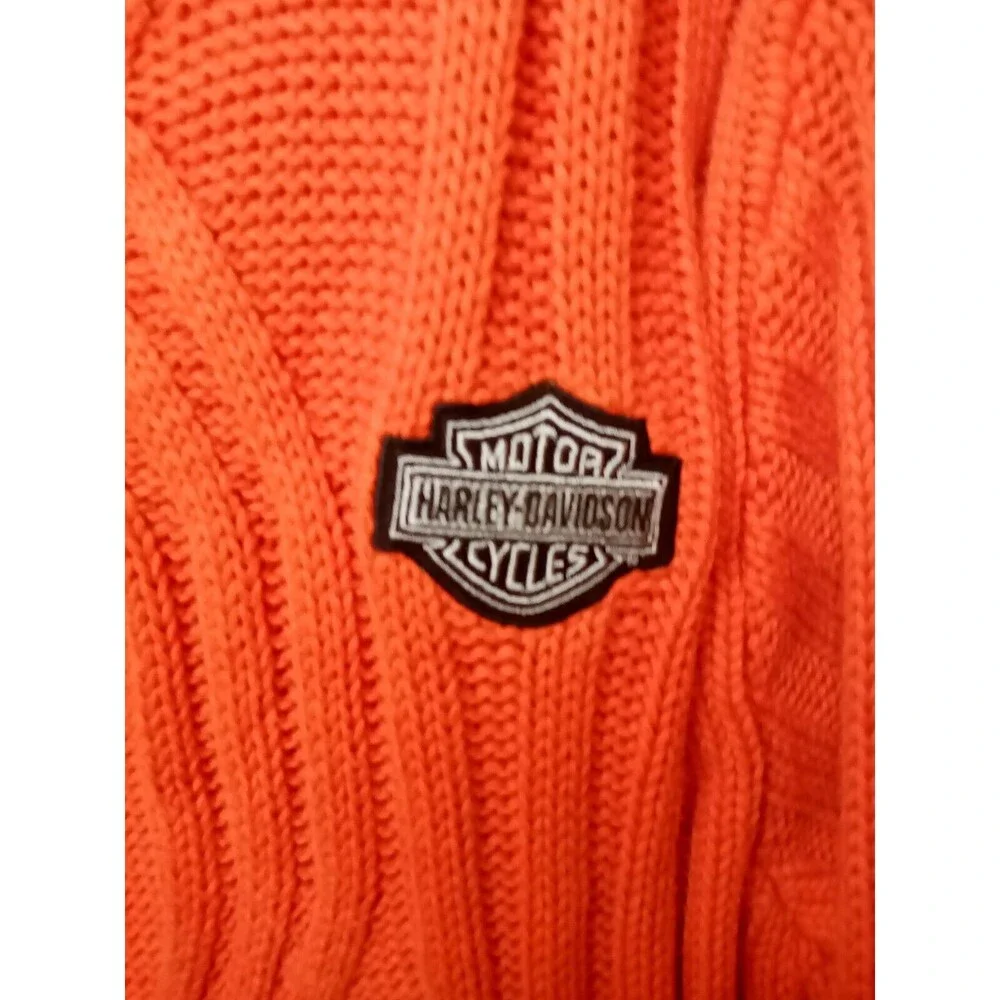 Harley Davidson‎ Pull Over Sweater Mens Heavy Cable Knit Orange Small